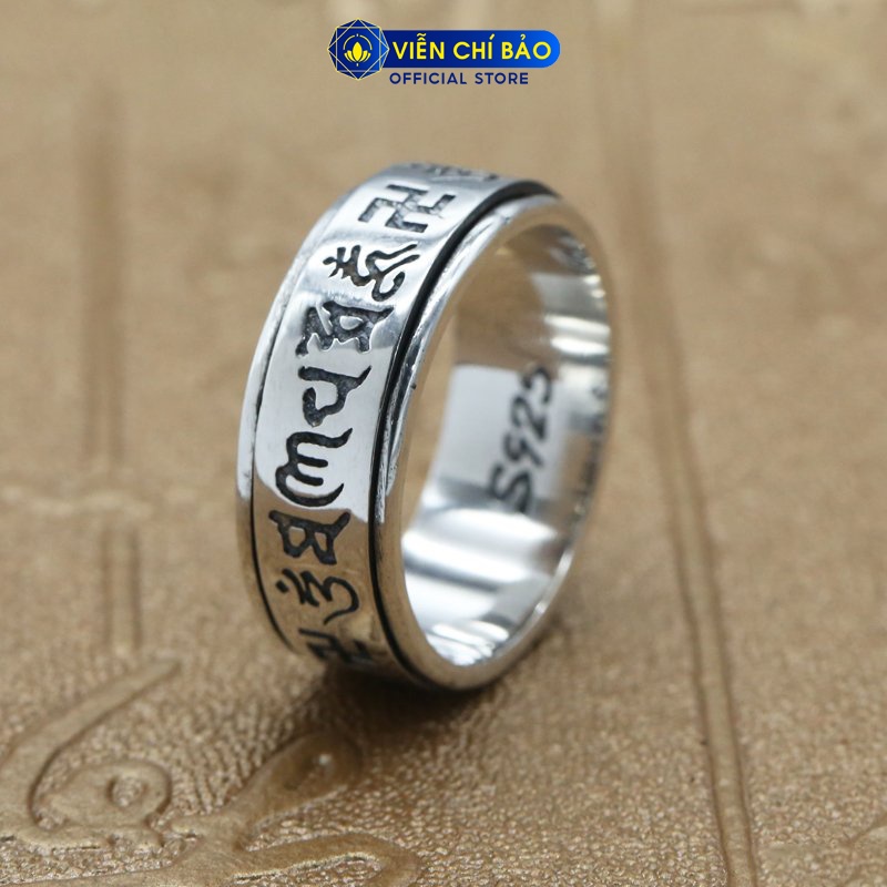 Nhẫn bạc nam Om Mani Pad Me Hum Xoay chất liệu bạc Thái 925 thời trang phụ kiện trang sức Viễn Chí Bảo N100016
