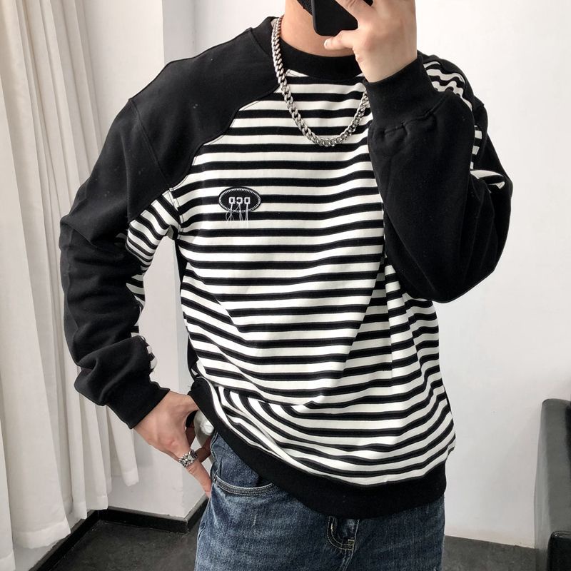 Áo Sweater Thể Thao Sợi Nhỏ Cổ Tròn Họa Tiết Kẻ Sọc Phối Màu Retro Nhật Bản Thời Trang Mùa Thu 2022 Cho Nam