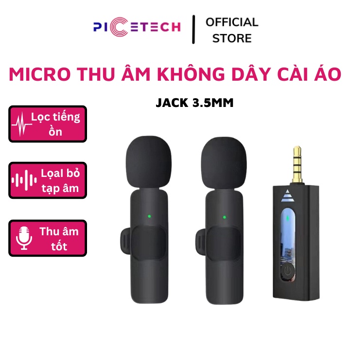 Bộ micro thu âm không dây jack 3.5 mm cho android khử tiếng ồn  livetream ghi âm phát trực tiếp - Chính Hãng PICETECH