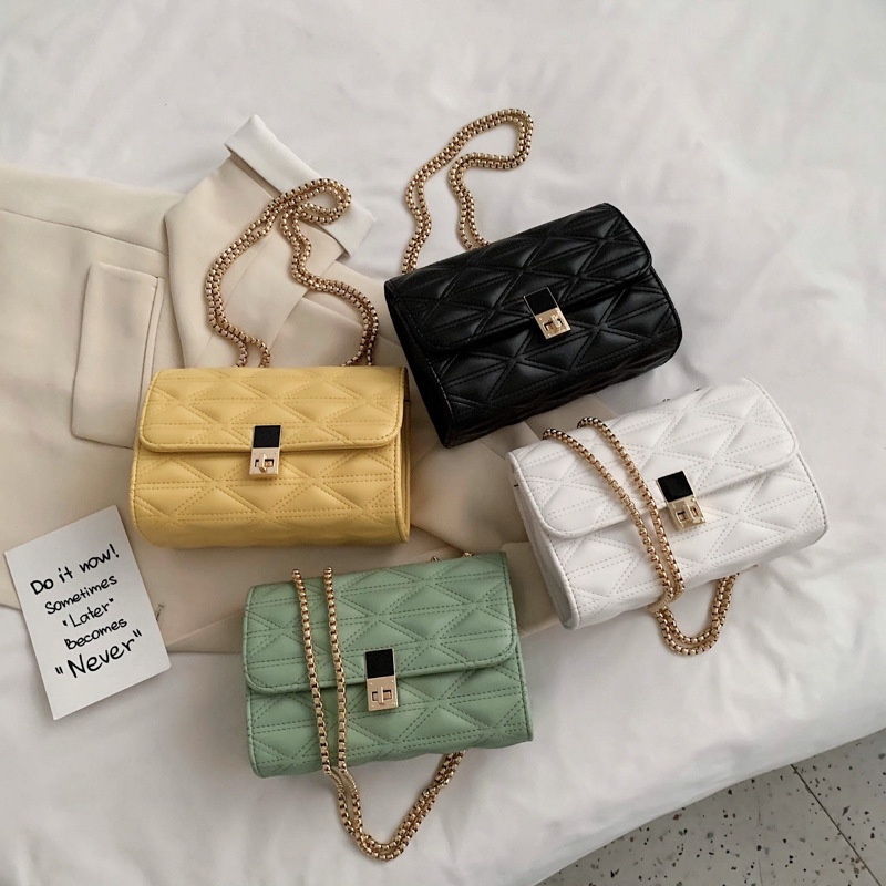 Túi Đeo Vai Nhỏ Hình Thoi Phối Dây Xích Thời Trang Cho Nữ