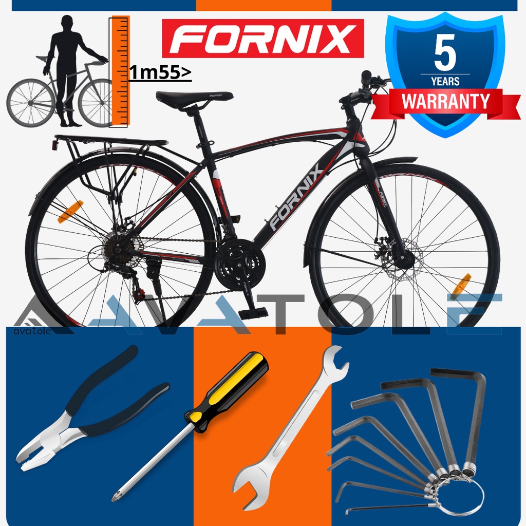 Xe đạp touring Fornix FR307, Khung sườn hợp kim thép, Bộ truyền động 21 tốc độ, Trang bị BAGA và VÈ, Màu trắng đỏ đen