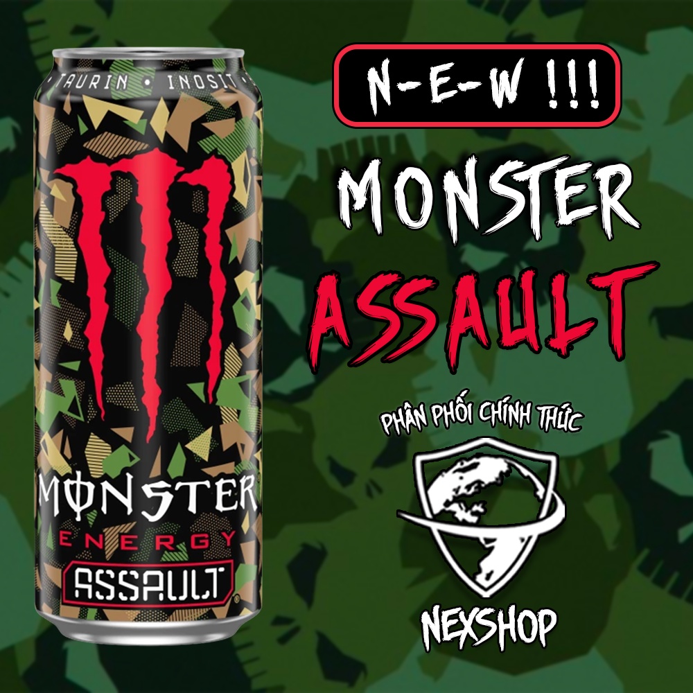 Mẫu mới Nước Tăng Lực Monster Assault 473ml Mỹ - Phiên Bản 2022