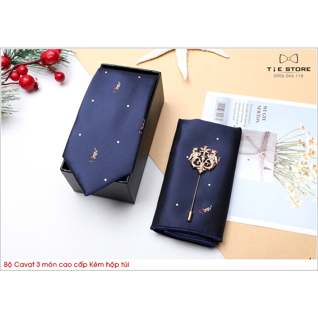Cavat nam Hàn Quốc cao cấp bản trung  - Tặng kèm hộp, Màu Xanh con ngựa