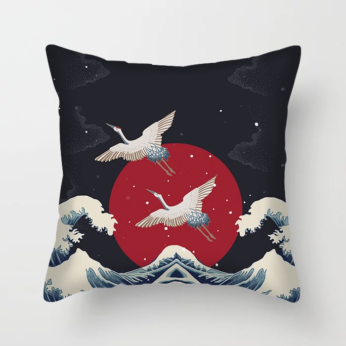 Vỏ Gối In Họa Tiết Ukiyo-e Kanagawa Phong Cách Nhật Bản 45X45cm