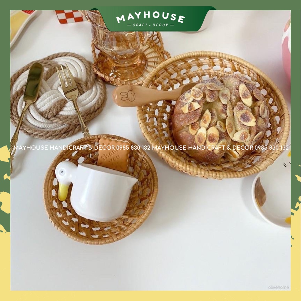 Khay mây tre đan đựng đa năng MAYHOUSE CRAFT&DECOR, đựng trái cây rau củ quả, decor trang trí bàn ăn