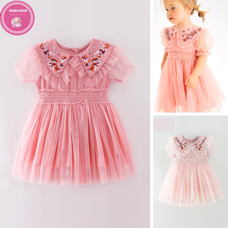 Váy vé gái, đầm ren Malwee siêu mềm nhiều lớp bồng bềnh cổ thêu hoa cầu kì ngọt ngào xinh như búp bê Xu Xu Kids