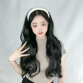 Bộ tóc giả dài xoăn gợn sóng đính ngọc trai thời trang cho nữ