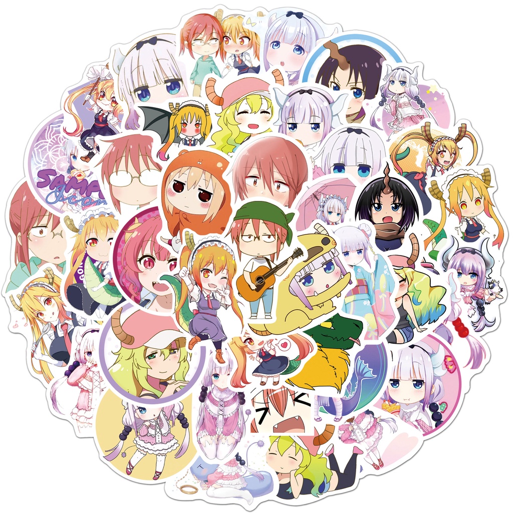 [Set 50 Cái] Sticker Anime Kobayashi-san Chi no Maid Dragon, Hầu gái rồng nhà Kobayashi dán trang trí  - DB.162