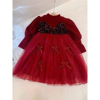 Váy đầm đỏ kim sa cho bé gái