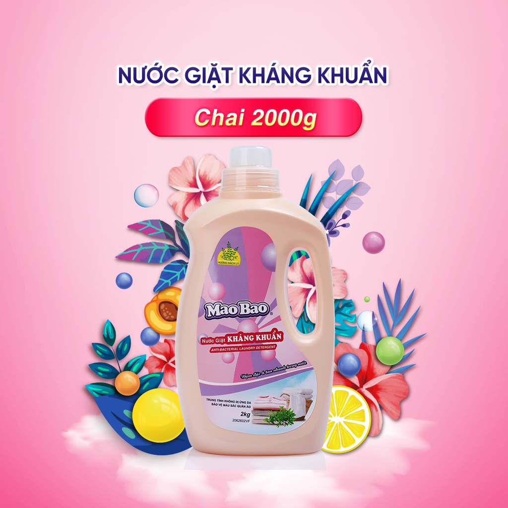 Nước giặt kháng khuẩn Mao Bao chai 2Kg hương hoa bách lý khử mùi, nấm mốc, dành cho da nhạy cảm