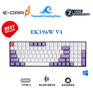 Phím cơ không dây Bluetooth E-DRA EK396W Gateron Switch/ USB Type C/ PBT dyesub keycap chính hãng