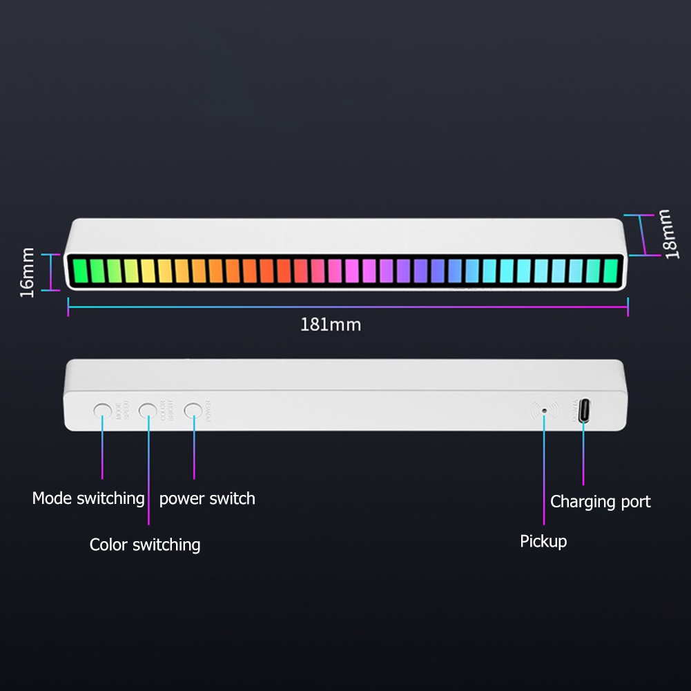 Hà Nội-APP Thanh đèn Led RGB nháy theo nhạc, 32 TRIỆU MÀU ，cảm biến âm thanh siêu nhạy, có chân đế trang trí bàn làm việc Đèn khí quyển ô tô