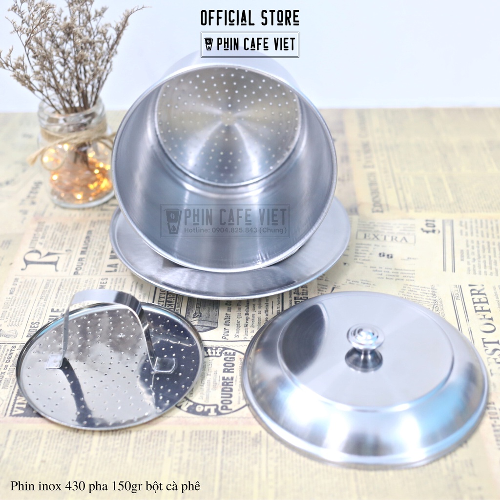 Phin inox 430 loại dày pha 150gr bột cà phê nguyên chất