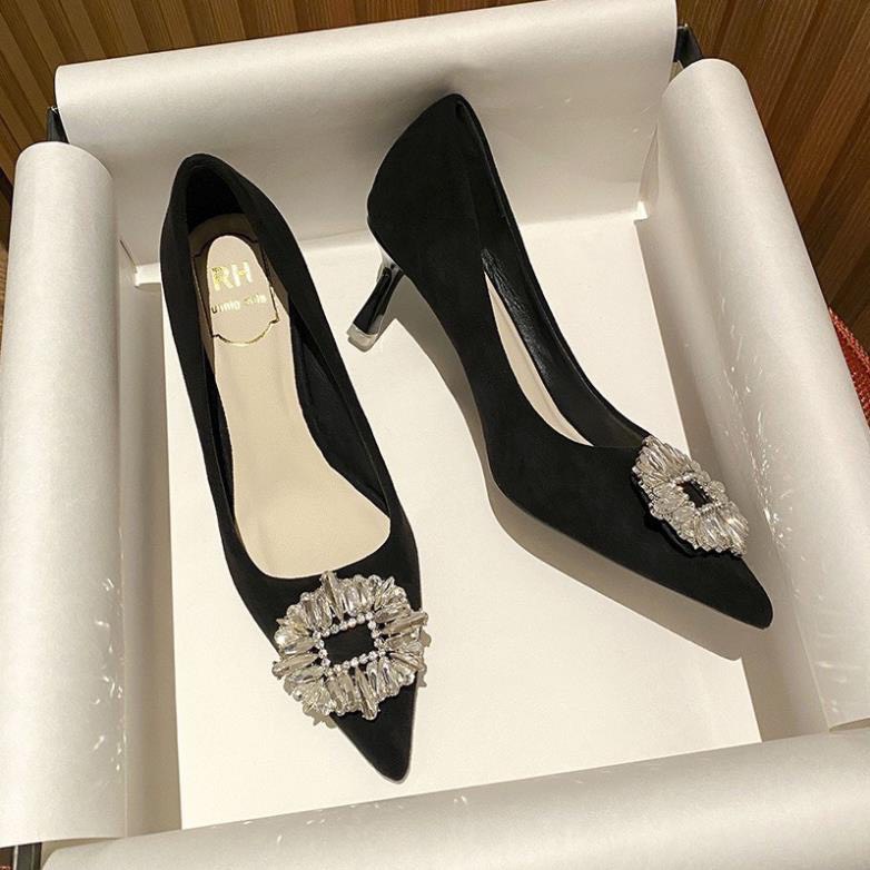 Giày cao gót nữ gót nhọn 7 phân , giày cao đính đá bít mũi sang chảnh