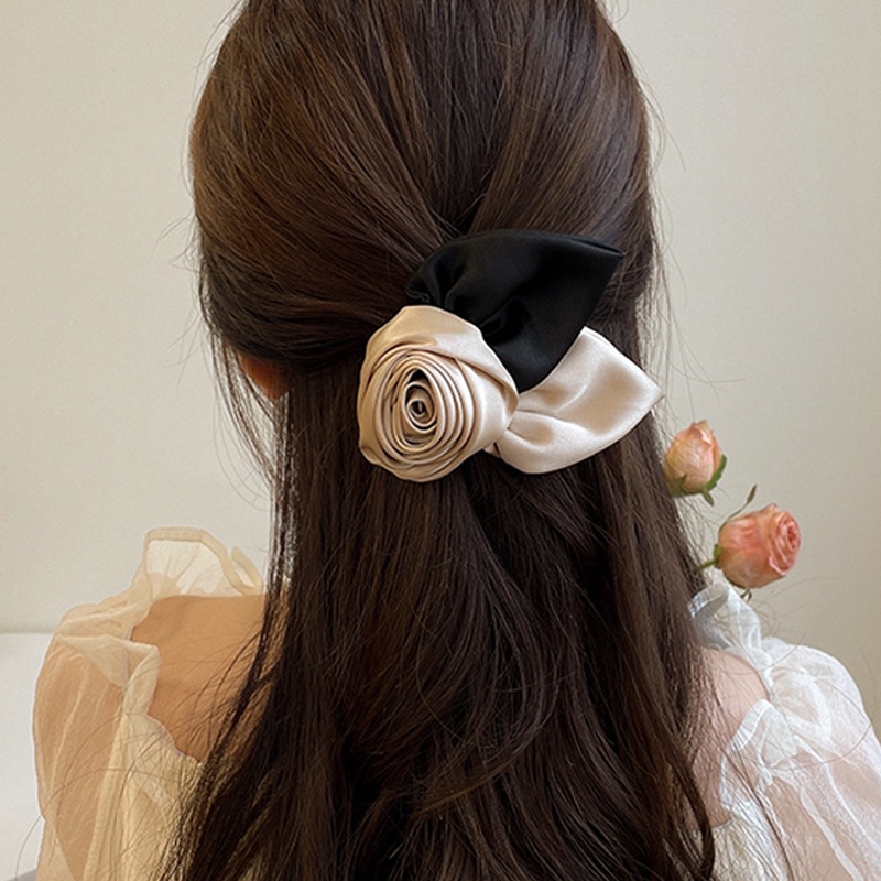 Kẹp Tóc Đuôi Ngựa Bằng Satin Hình Hoa Hồng Phong Cách Hàn Quốc Thanh Lịch Cho Nữ