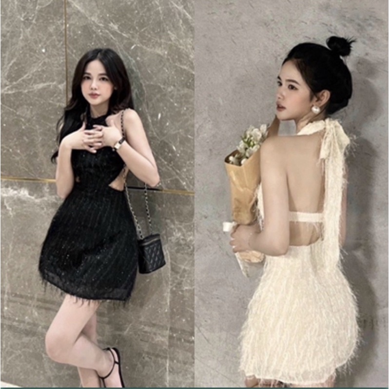 ĐẦM LÔNG VŨ CỔ YẾM (CÓ MÚT LÓT)SIÊU XINH