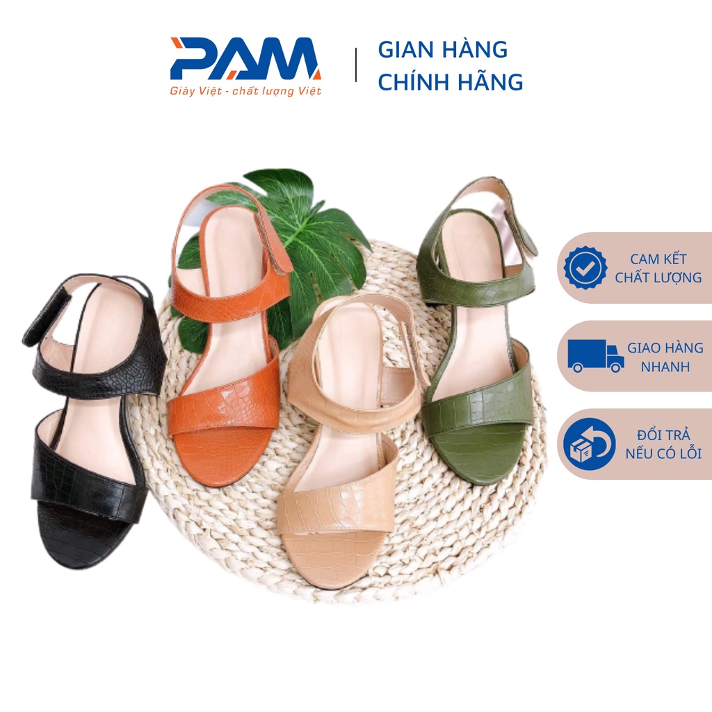 Giày Sandal Cao Gót PAM Giày Việt - Chất Lượng Việt Gót Vuông Viền Đồng Cao 5cm Công Sở Thanh Lịch - CGV61 - Size 35-39
