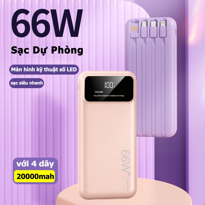 Pin Sạc Dự Phòng 20000mah 66W Có Màn Hình LED Hiển Thị Điện Áp 20W PD Cho Xiaomi Samsung