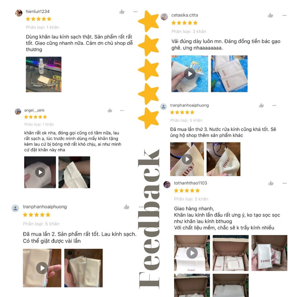 Khăn lau kính Femi micro fiber cao cấp, khăn lau lens máy ảnh, màn hình điện thoại