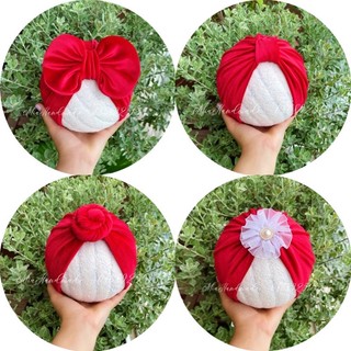 Mũ turban đỏ nhung cho bé gái 👉 mũ turban cho bé đội noel, tết