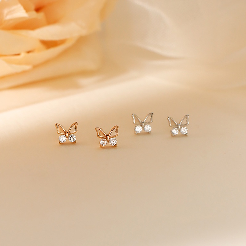 Bông Tai Mạ Bạc 925 Hình Bướm Đính Đá Zircon Đơn Giản Thời Trang Phong Cách Hàn Quốc Cho Nữ