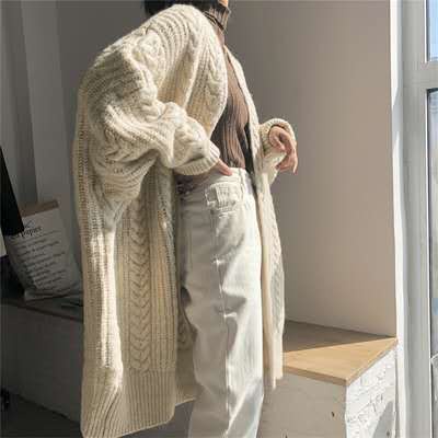 Áo Khoác cardigan Dệt Kim Dày Dáng Dài Rộng Thời Trang vintage Cho Nữ