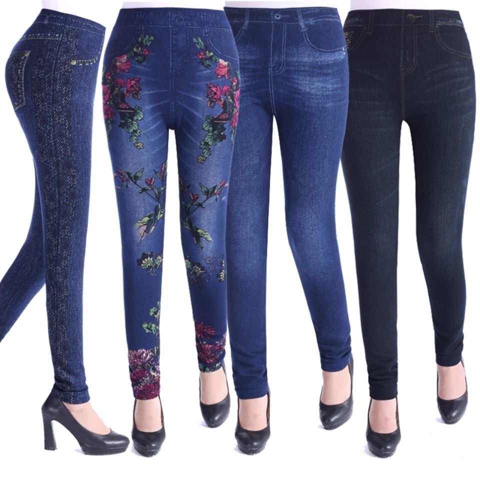 Quần Legging Lưng Cao Giả Jean Co Giãn Thời Trang Cho Nữ