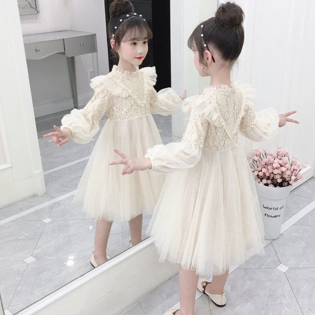 Đầm Công Chúa Tay Phồng Phối Ren Lưới Thời Trang Xinh Xắn Cho Bé Gái