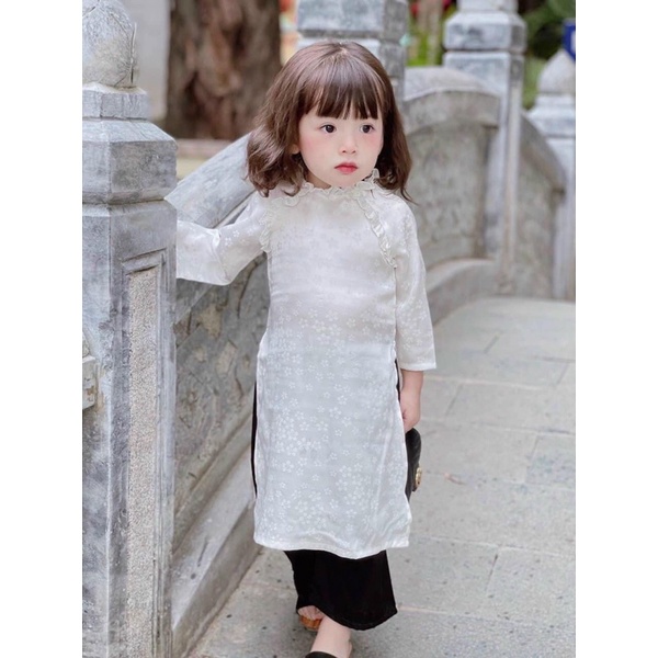 SET BỘ ÁO DÀI NHUNG CỔ BÈO TRƠN KÈM NƠ CHO BÉ