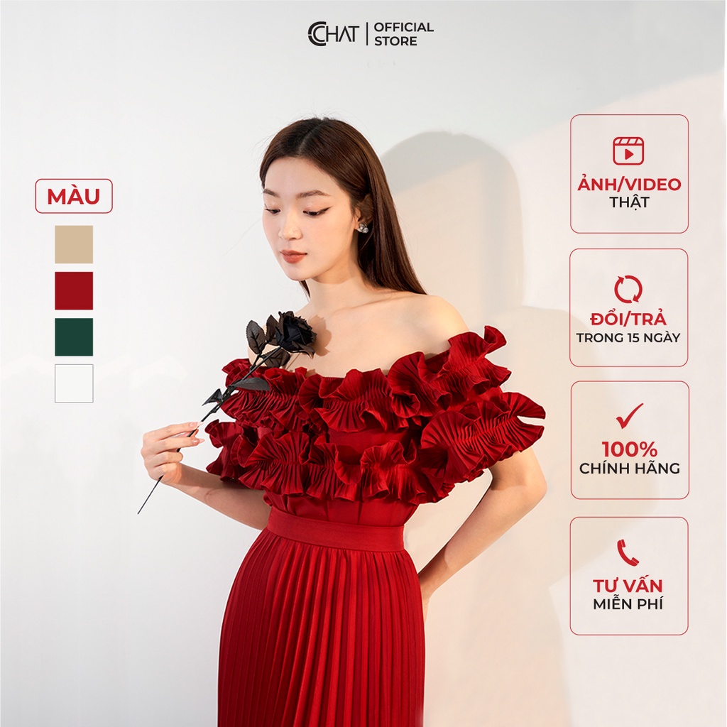 Áo Kiểu Nữ 𝐂𝐂𝐇𝐀𝐓 Trễ Vai Dập Ly Bèo Suông Chất Mango Cao Cấp 12ANE2025ST