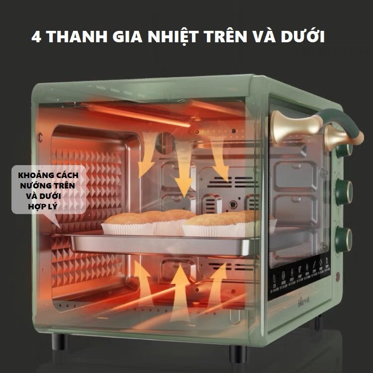 Lò Nướng Đa Năng Bear 2 tầng, 3 chế độ,  công suất 1500W , thiết kế an toàn, tiện lợi, nhiều chức năng