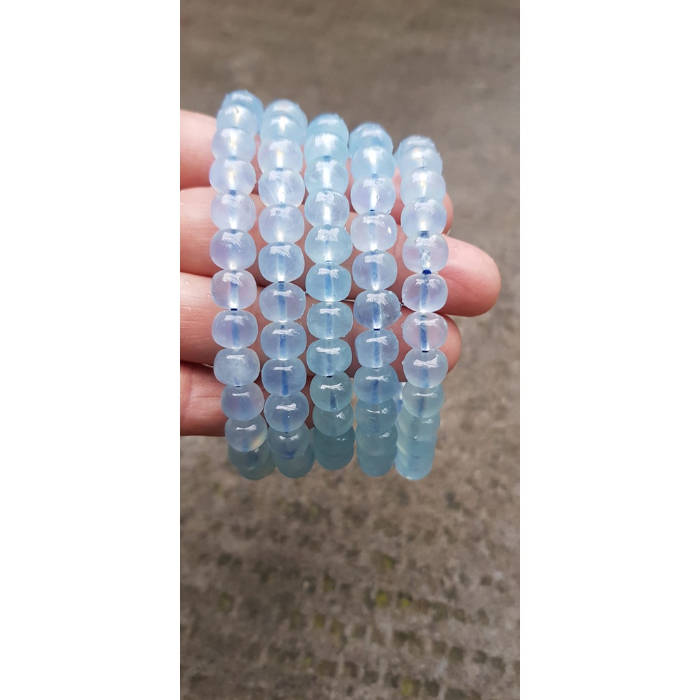💦Vòng tay phong thủy may mắn đá Aqua Xanh hạt bầu tròn mới đẹp size 8mm bóng đẹp xanh Aqua nhẹ nhàng mát lạnh 680K/1c ạ