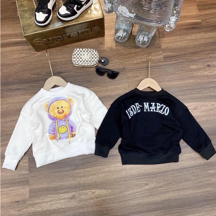 Áo nỉ thu đông cho bé trai gái, áo hoodie trẻ em cổ tròn dài tay in hình gấu - Samy Kids