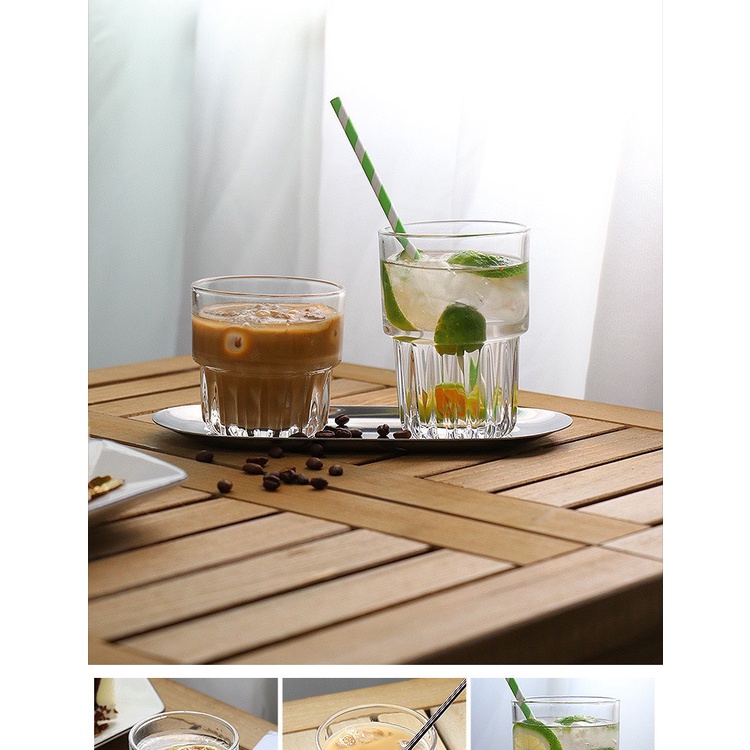 Ly Thủy Tinh Sọc 2 Tầng , Cốc Thủy Tinh Chịu Nhiệt Dùng, Cafe, Sinh Tố