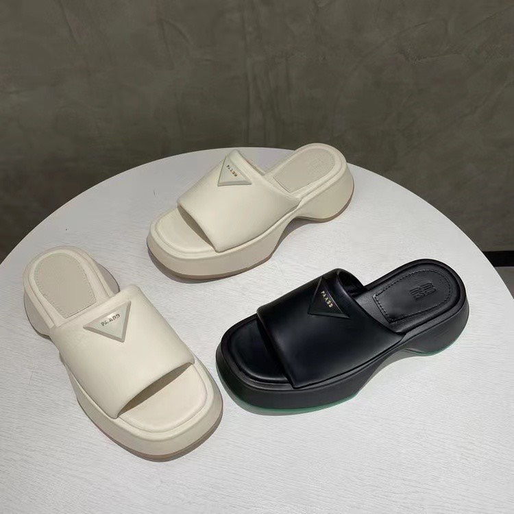 Dép bánh mi, Dép quai ngang 1 bản prada đế xuồng đế bánh mì 5cm fullbox DBM01.