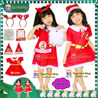 Bộ đồ ông già noel đầm cho bé gái tứ 1 - 11 tuổi chất vải nỉ - trang phục noel