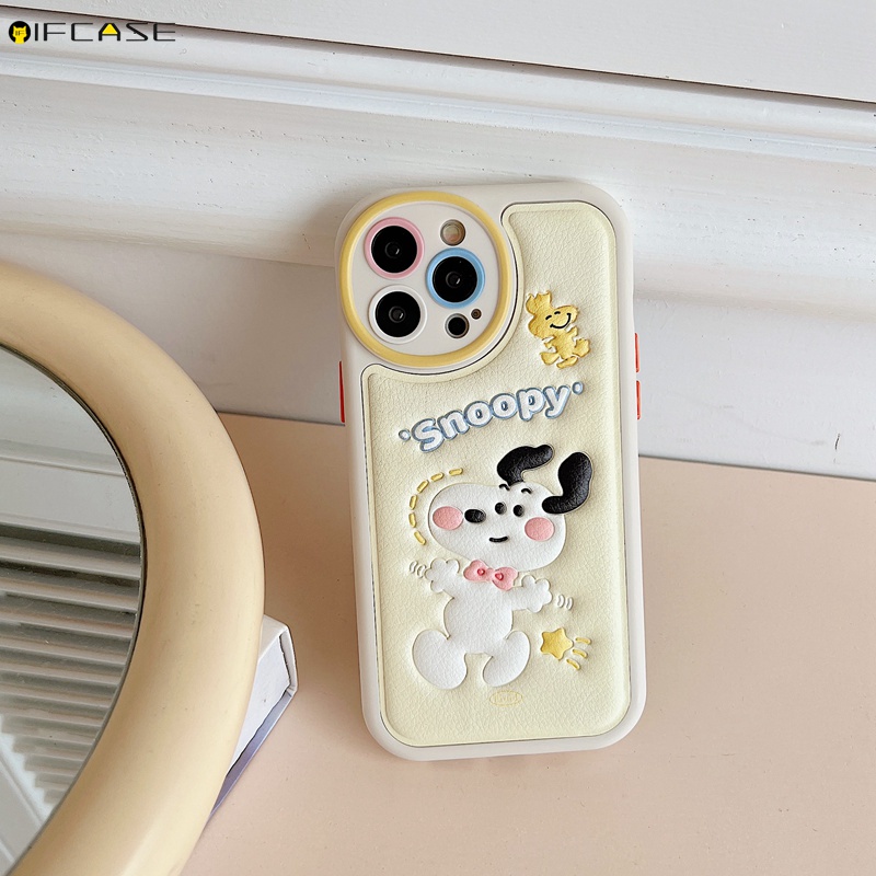 Ốp Điện Thoại Da Mềm Chống Sốc Thêu Hình Cún Snoopy 3D Cho iPhone 14 Plus 14 13 12 11 Pro Max