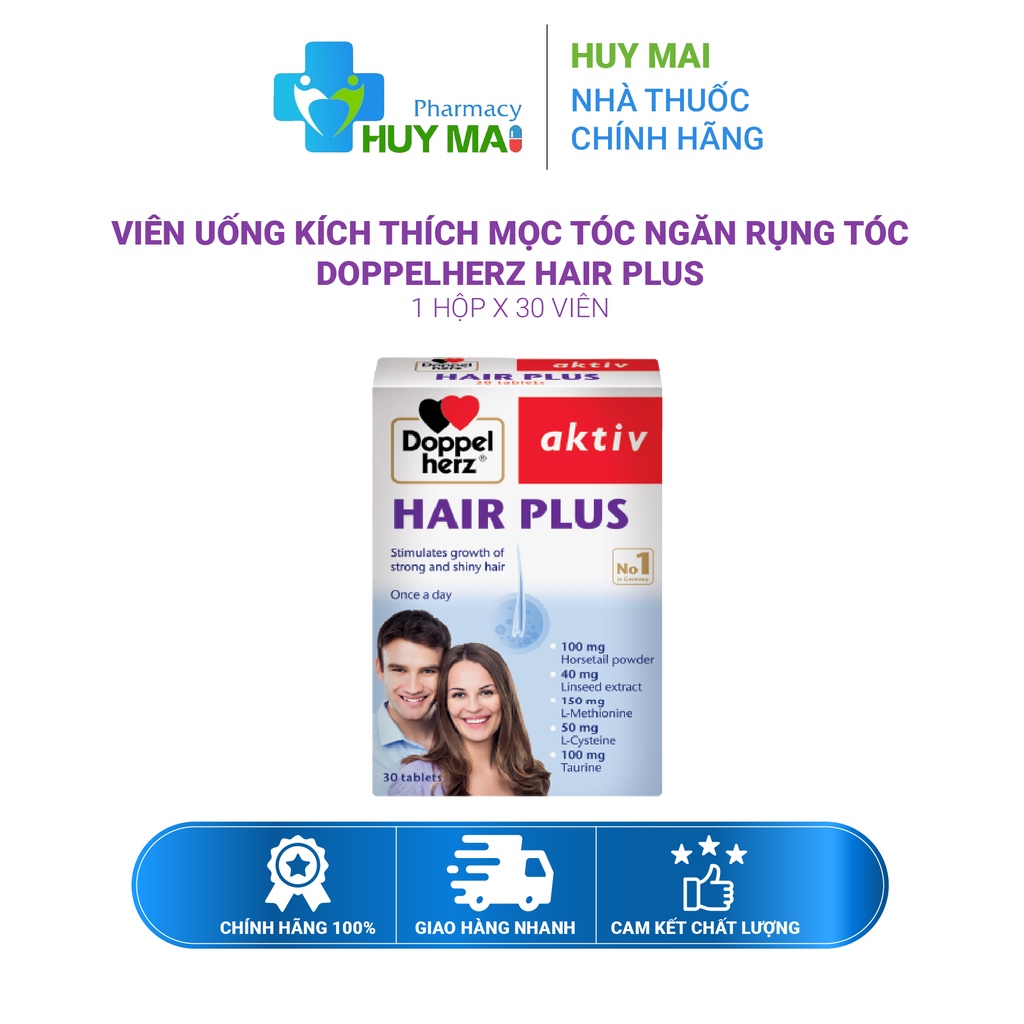 Viên uống kích thích mọc tóc ngăn rụng tóc Doppelherz Hair Plus Hộp 30 viên