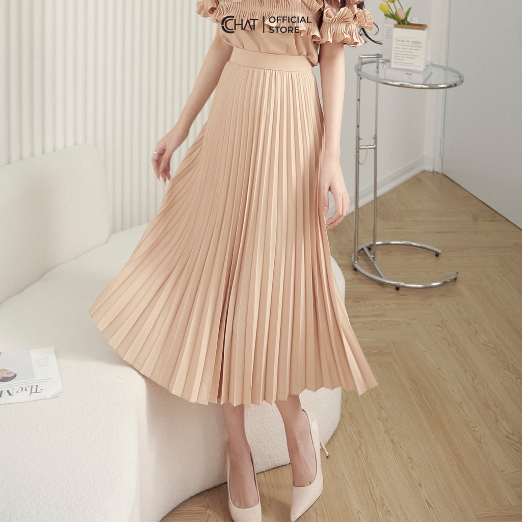 Chân Váy 𝐂𝐂𝐇𝐀𝐓 Dập Ly Dáng Dài Chất Mango Cao Cấp Phong Cách Trẻ Trung 92CDE2005LT