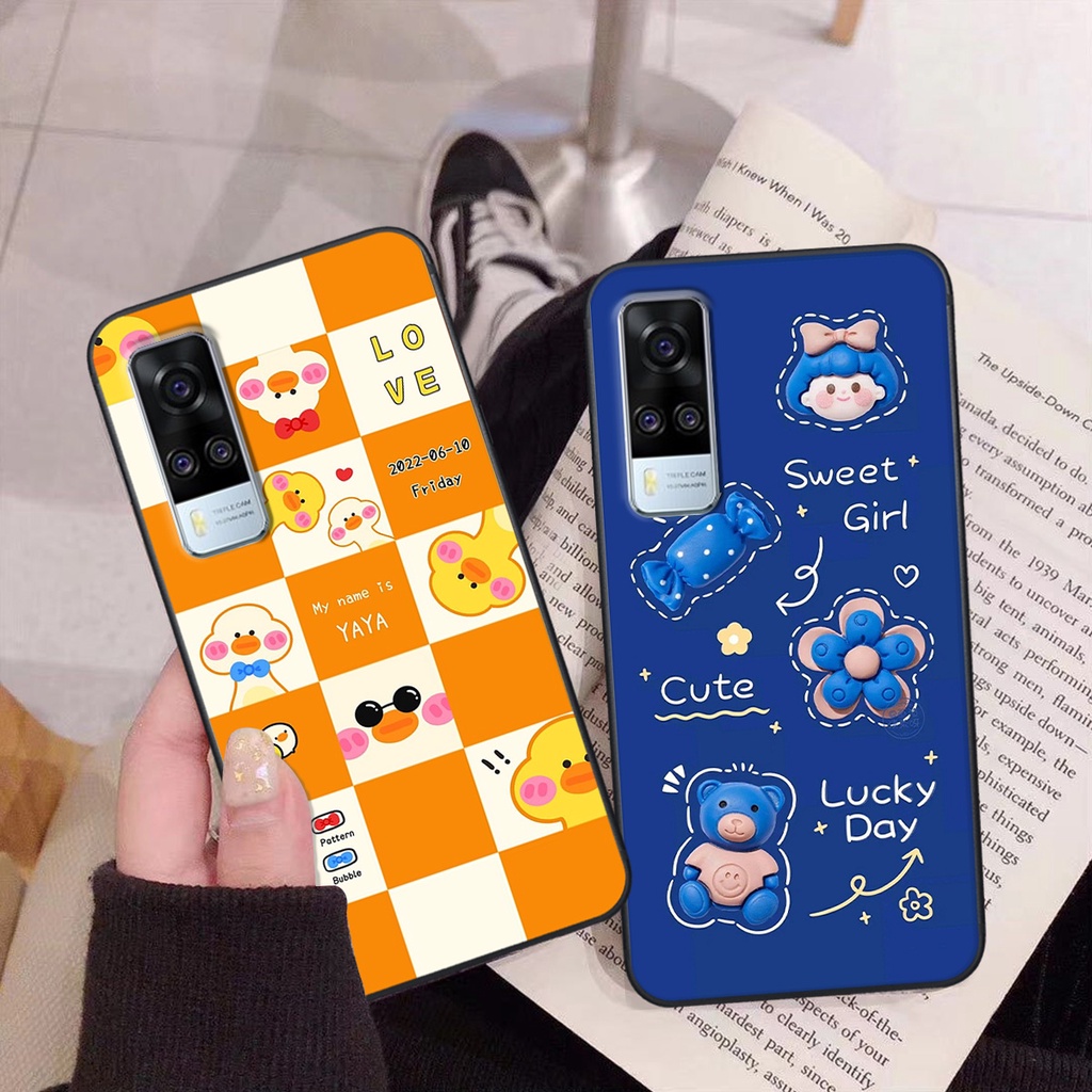 Ốp Vivo Y51 2020 in hình gấu vịt caro nhiều màu sắc ngộ nghĩnh dễ thương
