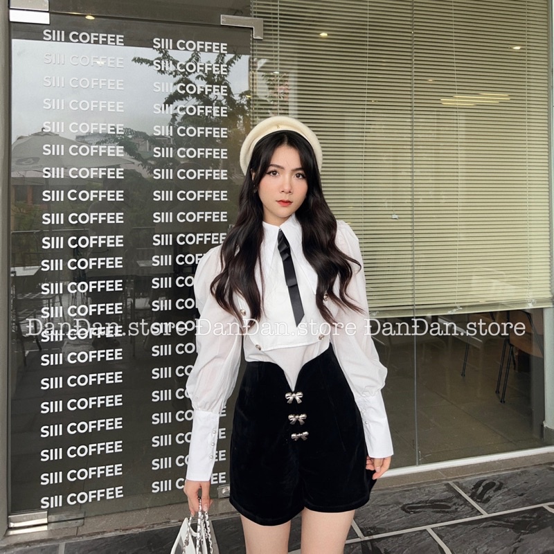 Set đồ sơ mi cổ điển quần nhung ống rộng (hàng có sẵn)