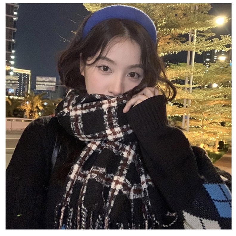 LOẠI 1 QC : KHĂN LEN ĐÔI KẺ CARO VINTAGE NAM NỮ COUPLE NÂU ĐEN BASIC