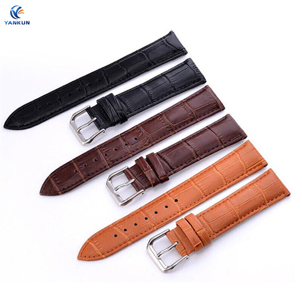 Dây Đeo Đồng Hồ Bằng Da Thật 12mm-24mm Màu Đen / Nâu Chất Lượng Cao Cho Nam Và Nữ