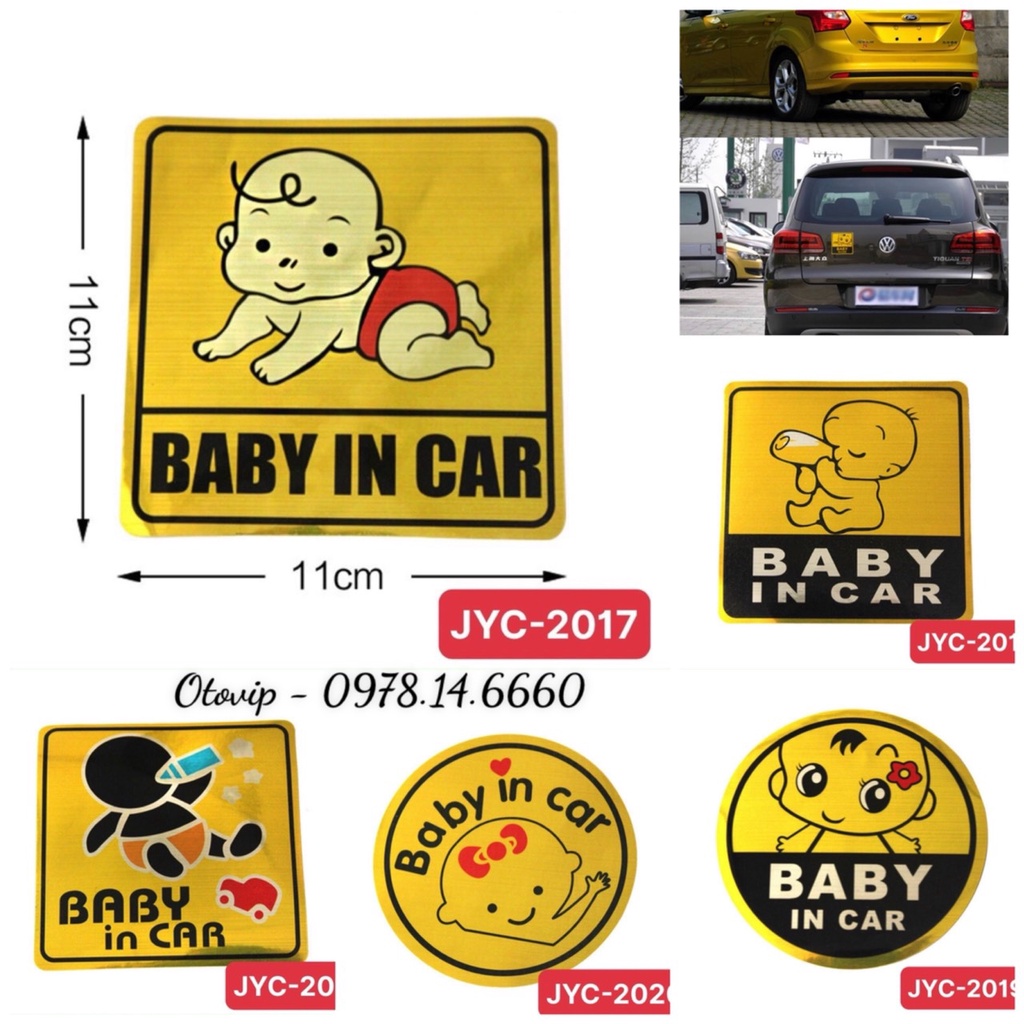 Tem dán baby in car size to 11x11cm- báo hiệu trên xe ô tô có em bé