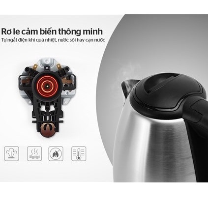 Ấm Đun Nước Siêu Tốc SunHouse - Bình Siêu Tốc Inox Chính Hãng 1.8L Bảo Hành 12 Tháng