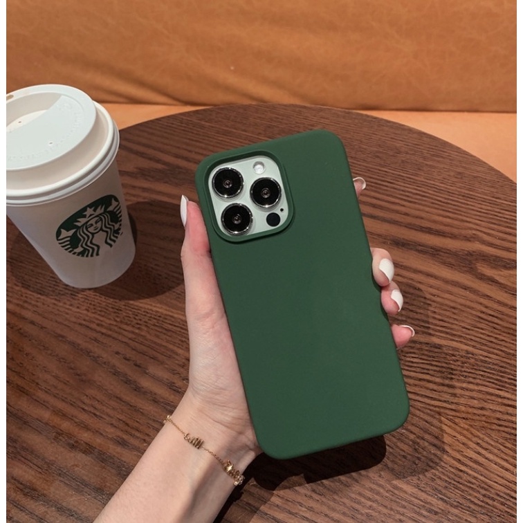 Ốp Điện Thoại Silicon Dẻo Màu Xanh Lá Đậm Thời Trang Cho iPhone 11 12 13 14 pro max 14plus xsmax xr xs 7 8plus
