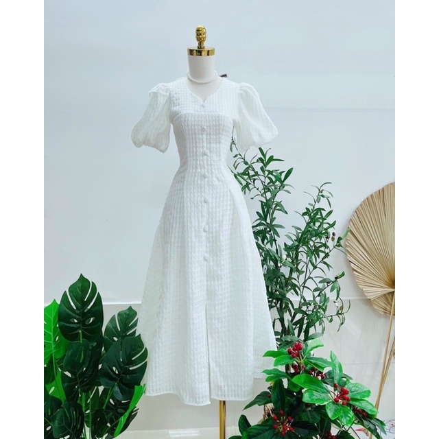 Đầm nhún xốp cổ tròn chất vải ô vuông 2 lớp Tara