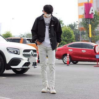 Quần jean nam màu ghi bạc rách gối co giãn tốt phom ôm dáng slimfit skinny hà nội hcm pon.mens denim