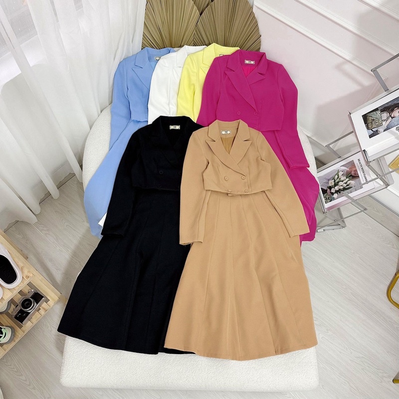 Sét Dài Tay Chân Váy Vest Dài