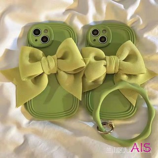Mustard green big bow Apple 14 mobile phone case 13/12Promax soft xs glue se3 Women's 7/8/6Plus ZH6C